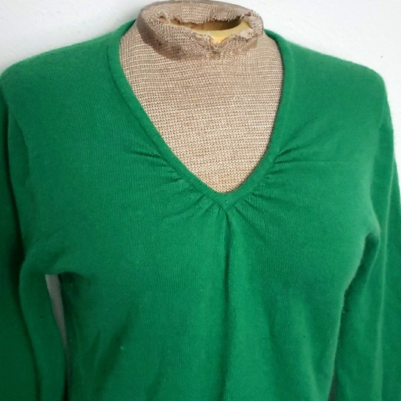 Y2K APT.9 FOREST 100%CASHMERE RUCHED VNECK TOP SZ L - Picture 2 of 6